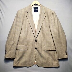 Nautica Blazer Mens 46L Tan Glen Plaid Silk Wool Sport Coat Jacket Old Money